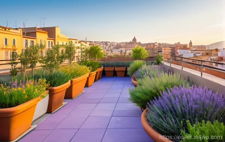 옥상 정원에서의 자생 식물 활용 - **Prompt 1: A Thriving Mediterranean Rooftop Oasis**
"A wide-angle, bright, and vibrant photogra...
